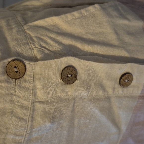 Rachel Zoe Neutral Striped Asymmetrical Button Linen Midi Skirt Sz M - Picture 4 of 7